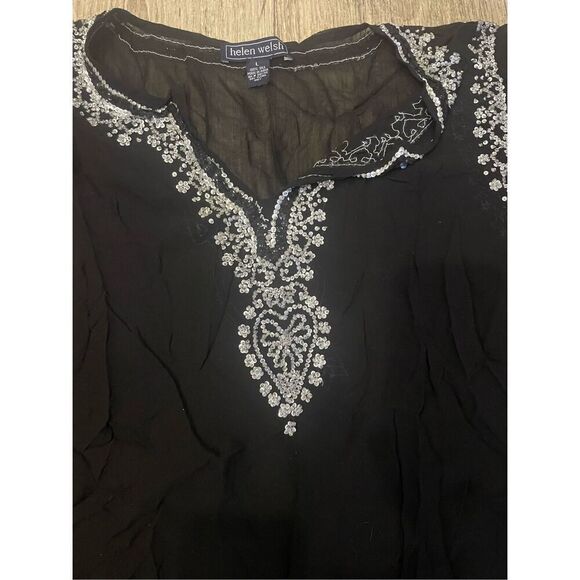 Helen Welsh Large Vintage Gothic Emo 90’s Black Silk Sheer Silver Embellishment - Picture 3 of 6